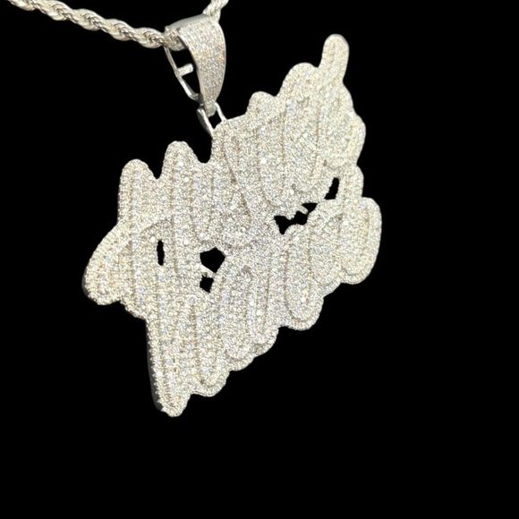 14K White Gold Finish Hustle Hard - Free 24" x 3mm Rope Chain.. - Picture 2 of 8